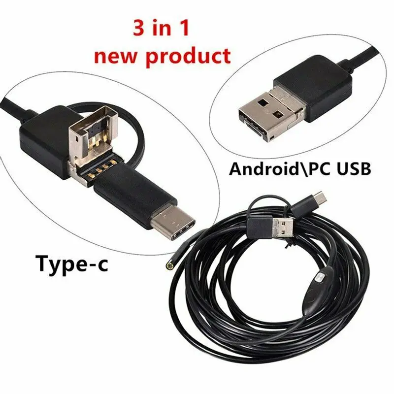 Мини-камера водонепроницаемый HD эндоскоп usb type-C бороскоп инспекционная змея камера для Android 1-5 м
