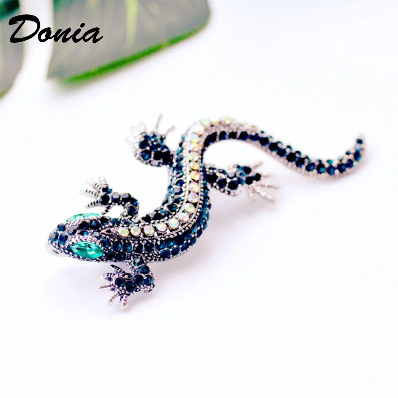 Donia, модное ювелирное изделие, Серия животных, Gecko, цветные стразы, брошь, четыре цвета, брошь с кристаллами для мужчин и женщин, аксессуары для пальто - Окраска металла: blue