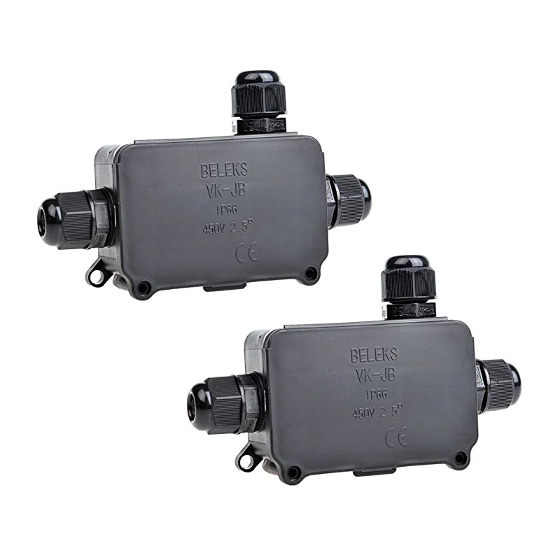 

2Pcs Weatherproof IP66 Outdoor/External Junction Box 3-cable Connector Can Underground Cable Sleeve for 4-8 mm Cable Diameter PG