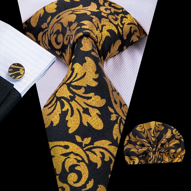 Шелковые галстуки с принтом Hi-Tie для мужчин, набор носовых платков, черный золотой галстук, модный жаккардовый галстук Gravatas, мужской галстук для свадьбы, бизнеса - Цвет: C-3058