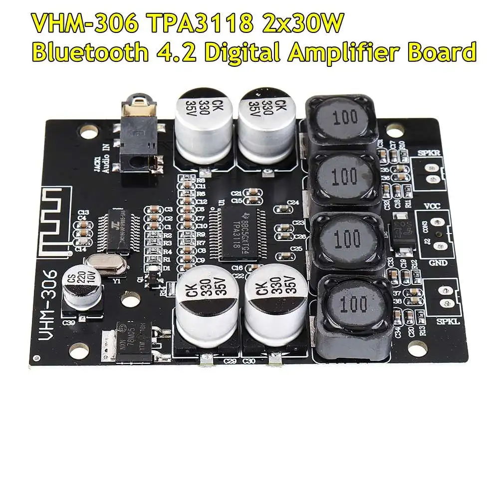 

VHM-306 TPA3118 2x30W 12-26V DC Stereo Audio bluetooth 4.2 Digital Power Amplifier Board For Amplifiers D3-001