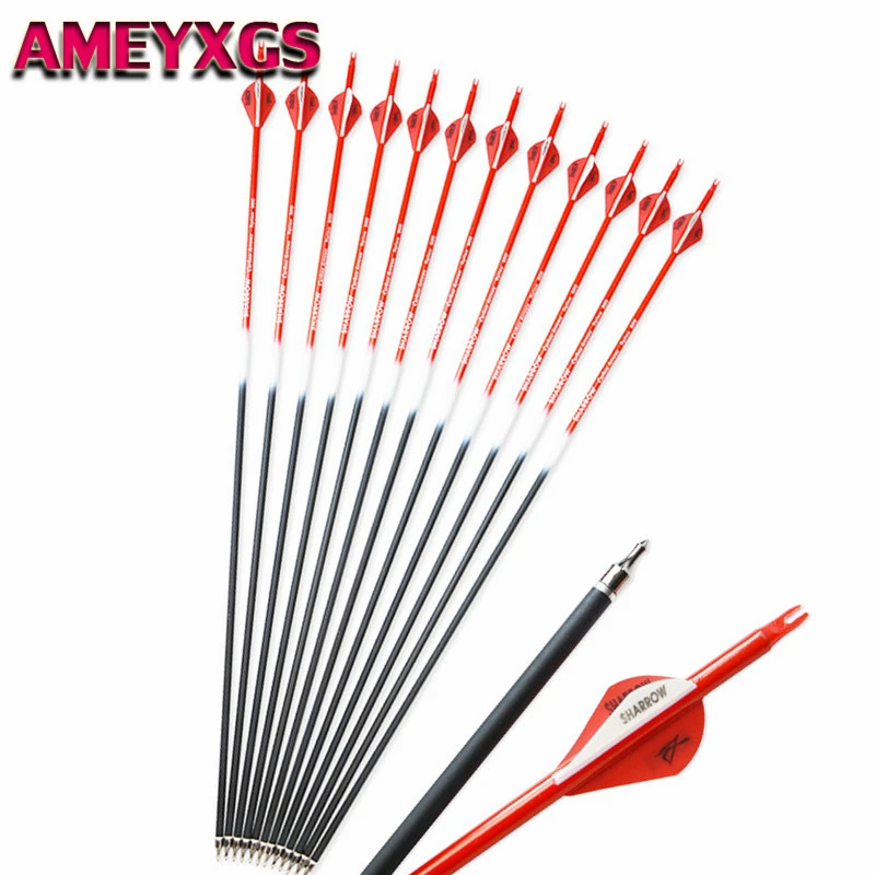 

6/12Pcs 30" Archery Pure Carbon Arrows Spine 400 Tips Nocks Target Replaceable Broadhead For Bow Hunting Shooting Accessories
