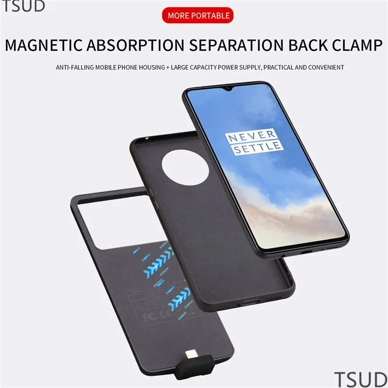 

7000mah high power bank charger case for Oneplus 7T external portable magnetic wireless charging case for One Plus 7T luxury
