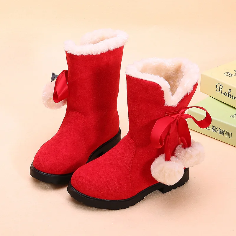 2023 Winter Girls Boots Warm Plush Children Snow Boots Kids Princess cotton shoes Girls Pink Red Black 4 5 6 7 8 9 10 11 12 13T