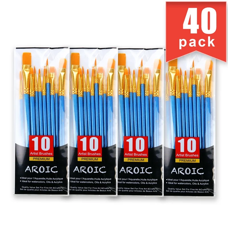 

Painting Brush Set, 4 Packs /40Pieces, Nylon Brush Head, Suitable for Oil and Watercolor, Perfect Suit of Art Painting