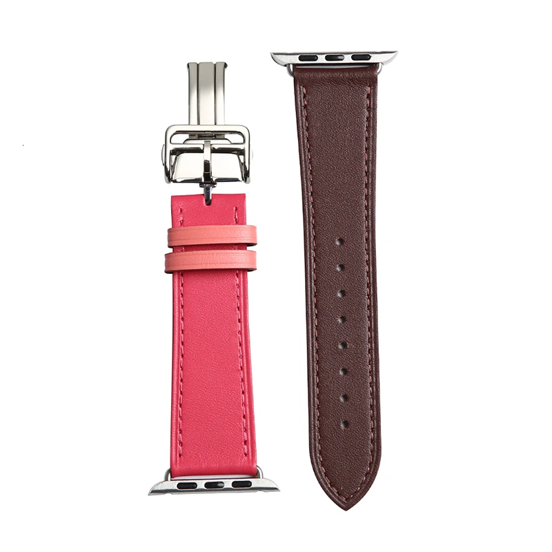 Rose red wine Ремень из коровьей кожи для Apple Watch band Series 5 iwatch 44 мм 4 3 2 1 Роскошная стальная пряжка 42 мм петля 38 мм Замена браслета 40 мм - Цвет ремешка: Rose red wine
