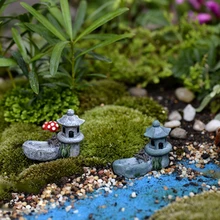 Ретро смолы пруд башня модель дома мох статуэтки, миниатюры микро пейзаж Декор 72XF