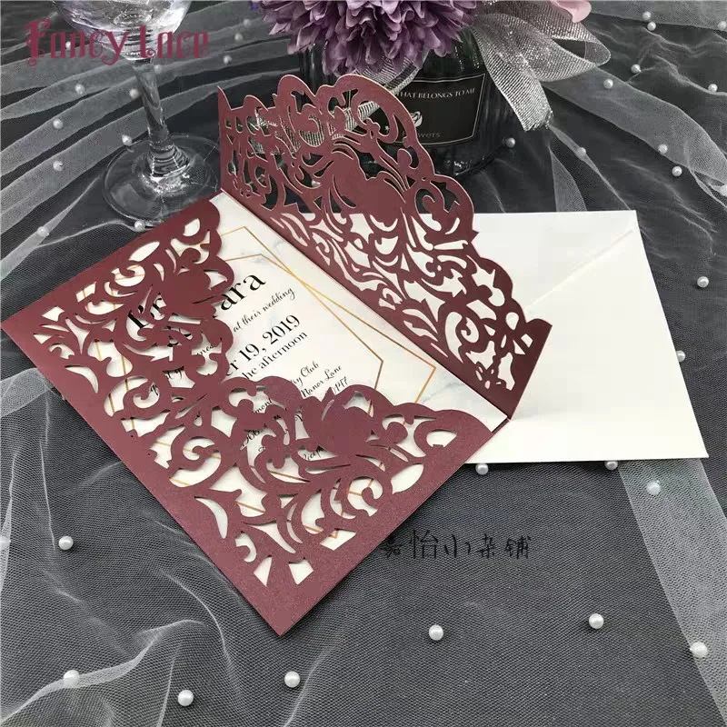 50pcs Wedding Invitations Cards Laser Cut Lace Party Elegant Favors and Gift Card Paper RSVP cards | Дом и сад