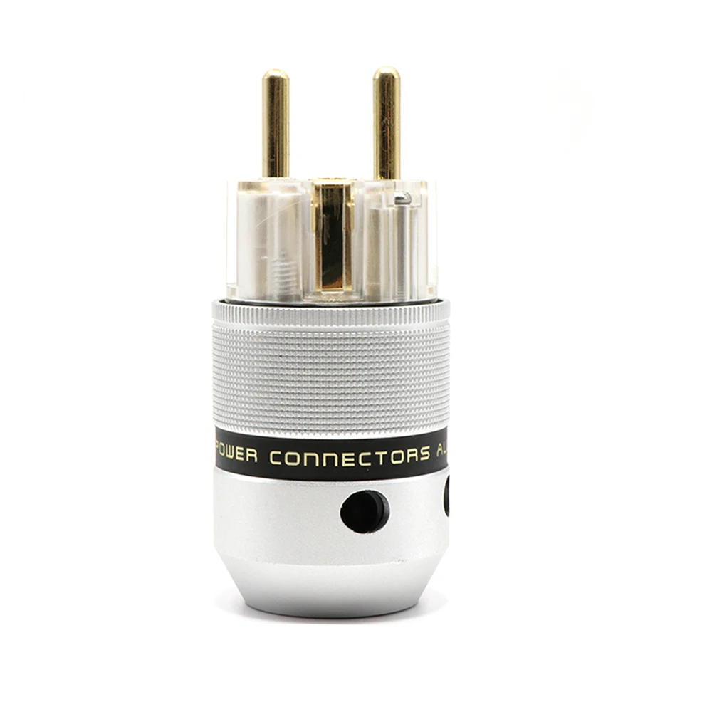 2pieces FA-074TE Hight Quality Transparent Power Schuko EU mains plug 24k Gold plated Schuko Mains Plug