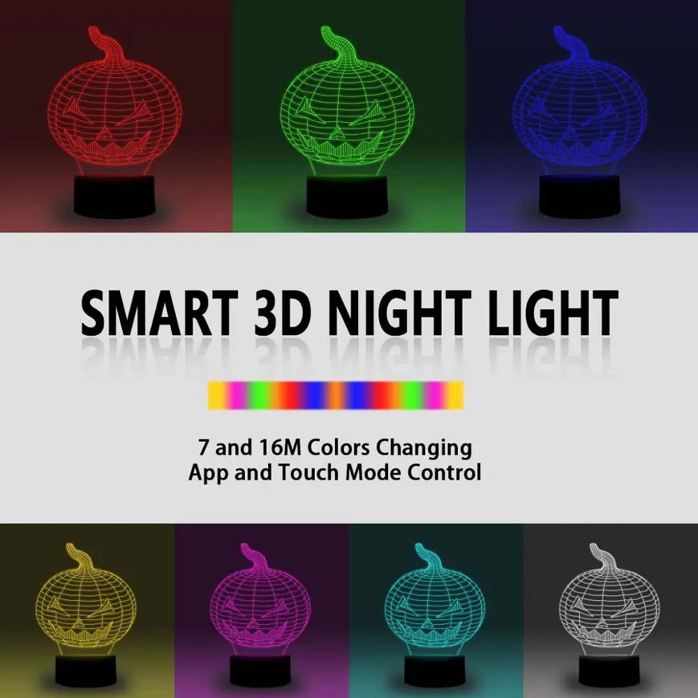 NiteApps 3D Хэллоуин Тыква ночник настольная Иллюзия украшение лампа подарок на день рождения приложение/сенсорный контроль