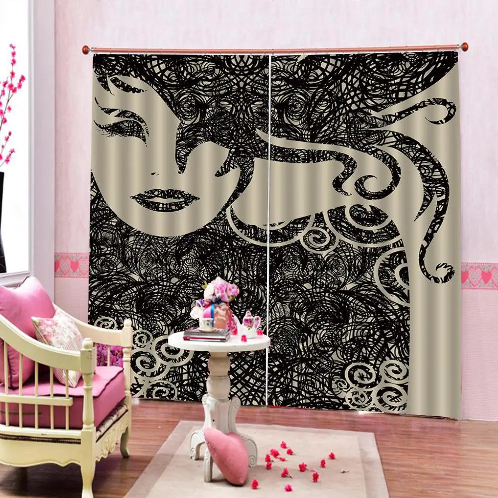 Shower Curtain with Hooks Young Woman on Old Vintage Female Girl Face Party Sexy Beautiful Blackout curtain home drapes | Дом и сад
