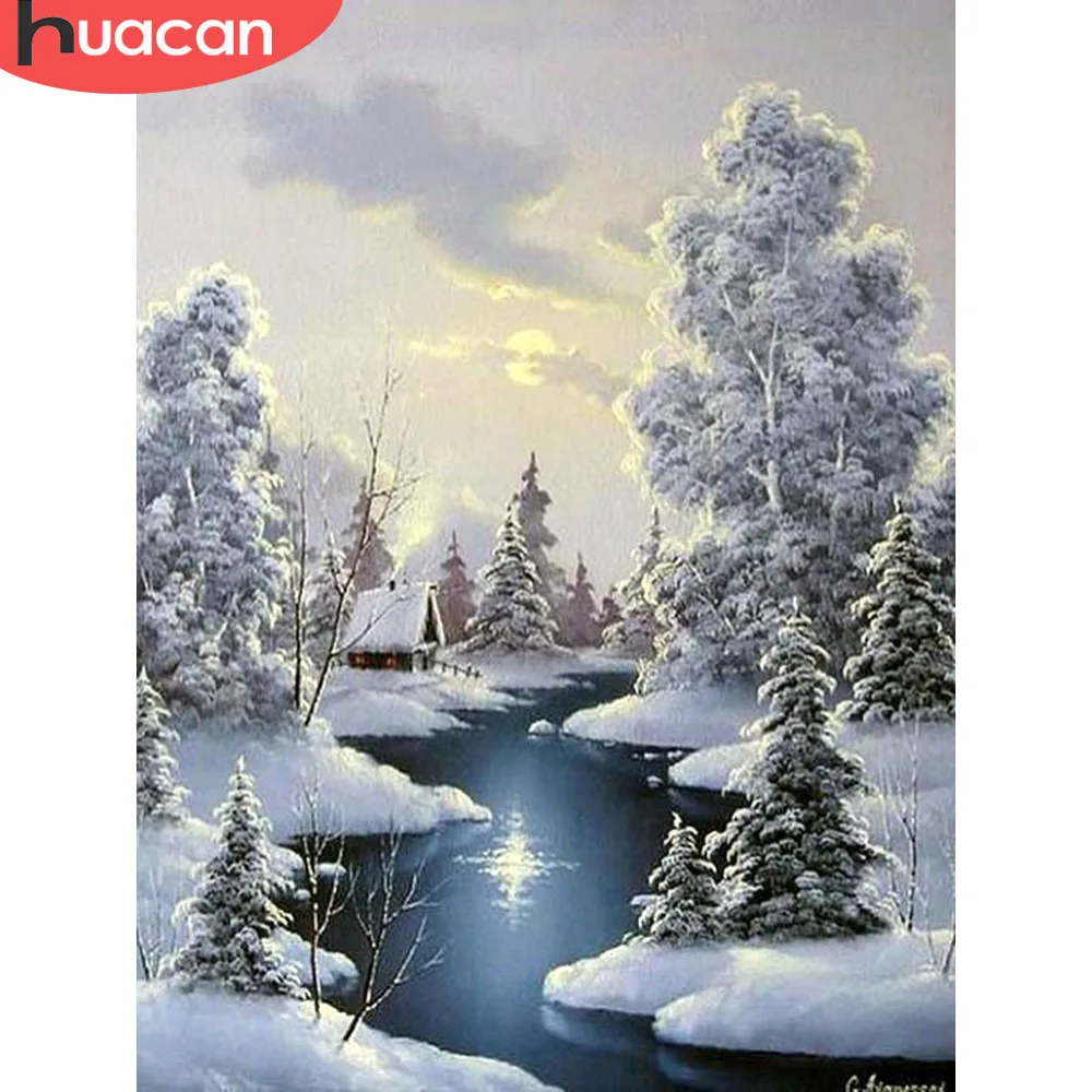 HUACAN 5D Diamond Painting Winter Diamond Embroidery Landscape Full