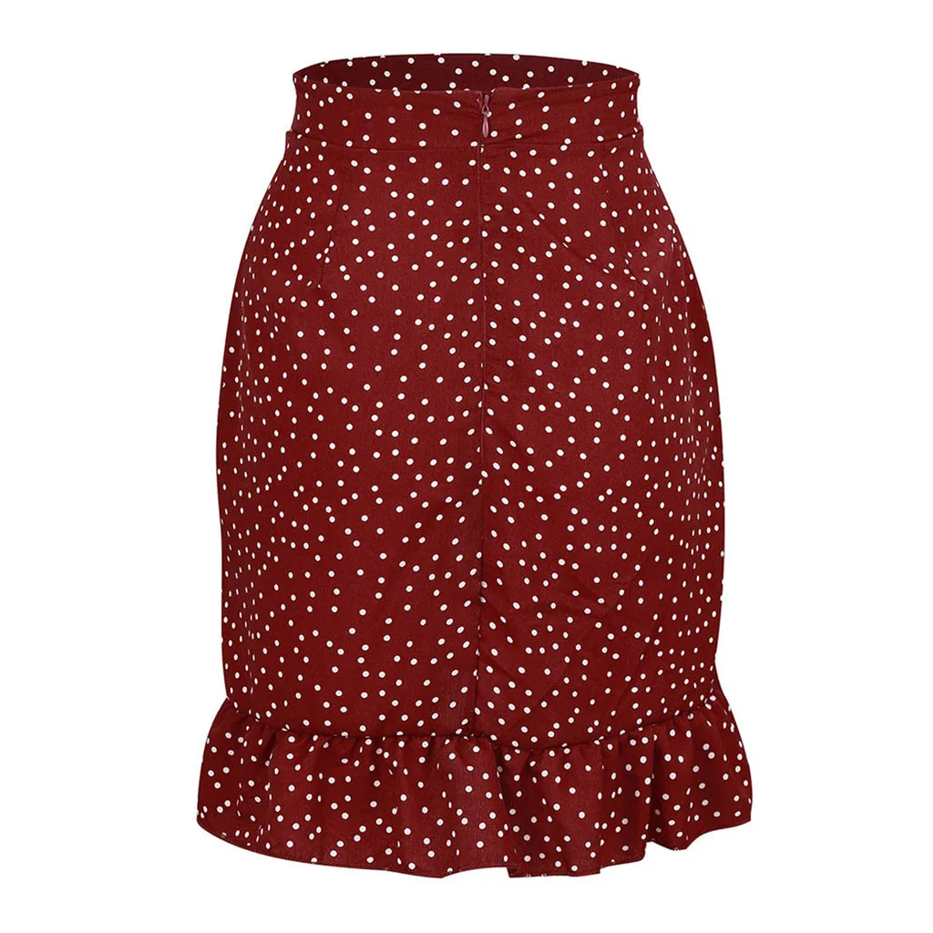 Women's Vintage Skirts Wave point Waist Printed Pleated Flared Gown Midi Skirts Women Summer Sexy Club Skirts#G3