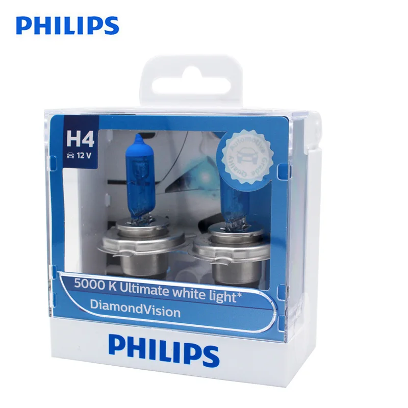 Philips Оригинал H4 HB2 9003 12V Diamond Vision 5000K ксеноновая белая Автомобильная галогенная фара авто Hi/lo лучевые лампы 12342DVS2, пара Philips Оригинал H4 HB2 9003 12V Diamond Vision 5000K ксеноновая белая Автомобильная галогенная фара авто Hi/lo лучевые лампы 12342DVS2, пара