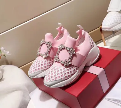 Новинка; сетчатые криперы; кроссовки; Mulheres Sapatos Casuais Sapatos de Plataforma Fundo Grosso Strass Tenis Femini - Цвет: pink with  crystal