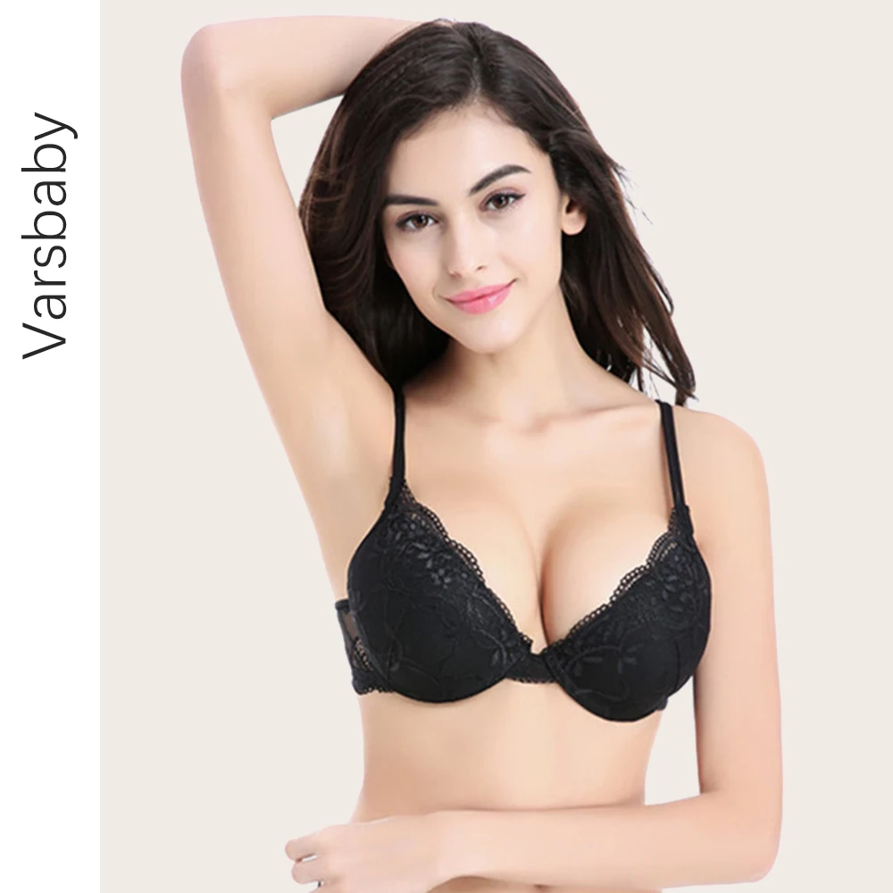 Varsbaby Embroidery Lace Bra Underwire Push Up Sexy Half Cup Brassiere for  Women