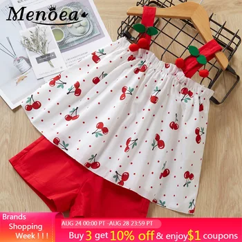 

Menoea baby girl clothes Summer New Sling Off-the-shoulder Dress Children's Clothes Set Floral Top + Pant Set Children Clothing