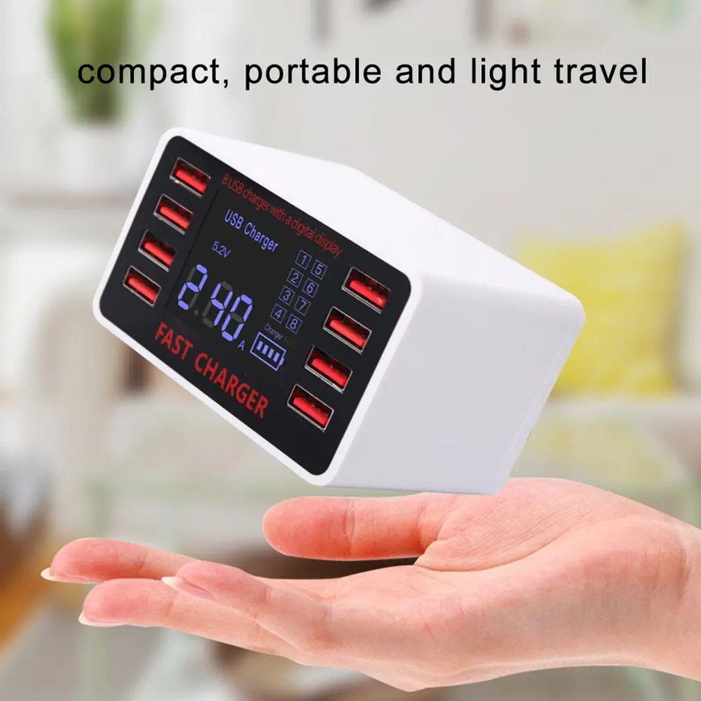 40W Multi-Port Charger LCD Display 8 Port USB Charging Station Power Adapter Universal Mobile Phone Desktop Wall Home
