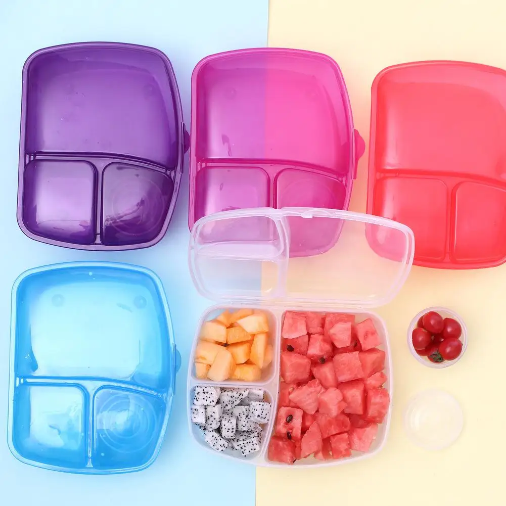 Портативный 3 сетки Bento Ланч-бокс для детей пластиковая порционная коробка Bento для хранения еды контейнер пищевой ящик Прочный ланчбокс для школы Кухонные гаджеты
