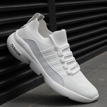 

Men Sneakers White Sports Knit Shoes Fashion Men's Casual Shoes Outdoor Designer Trainers Shoes Breathable Quality Tennis Shoes