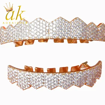 

Shining Hip Hop Grillz Iced Out CZ Fang Mouth teeth grills Caps Top & Bottom tooth Set Men Women Vampire Grills Fashion Jewelry