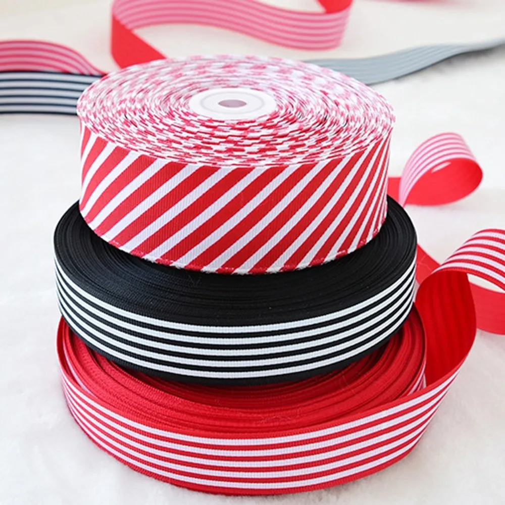 High Quality Stripe Christmas Decoration Ribbons Black Red White Striped Printed Grosgrain Ribbon Duble Face