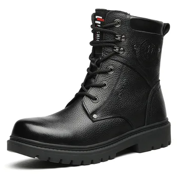 

Winter men's Martin boots, leather and velvet warm leather boots, the first layer of cowhide boots, military boots, snow boots.