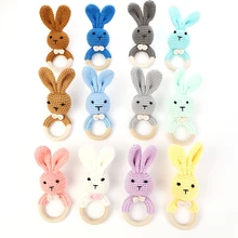

Puzzle Cotton Thread Wooden Bunny Teether Cute and Fun Beech Wood Teether Wear-resistant and Durable Ring Design Fashion Trend