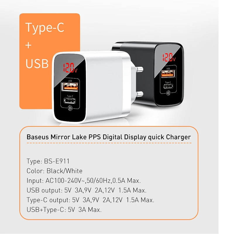 Baseus 18 Вт USB зарядное устройство QC3.0 цифровой дисплей EU настенное зарядное устройство USB зарядное устройство для телефона для iPhone XS huawei Mate10 samsung S10 EU вилка