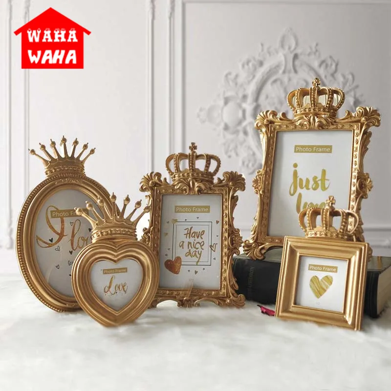 European Golden Crown Photo Frame Creative Resin Picture Desktop Home Decorative 