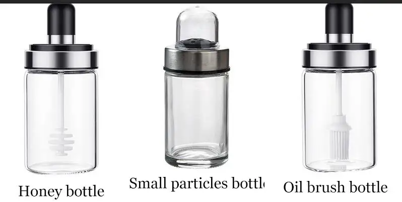 Kitchen Spice Bottle Seasoning Box Kitchen Oil Storage Bottle Jars Transparent Glass BBQ Honey Salt Pepper Cumin Powder Box Set - Цвет: G