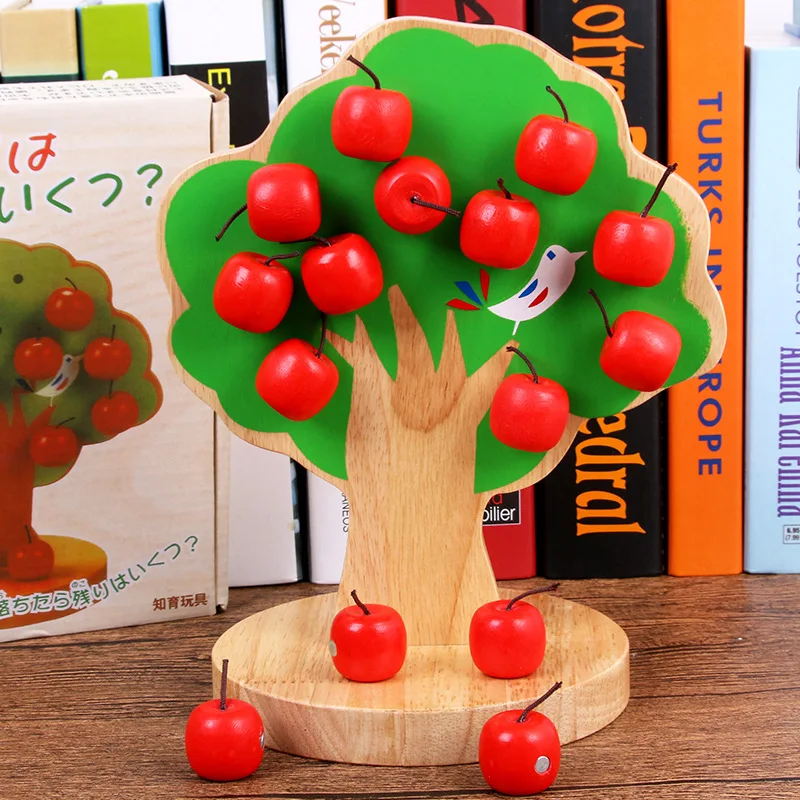 

Children's Wooden magnetic apple tree children pick apple fruit paste kindergarten math number music toys