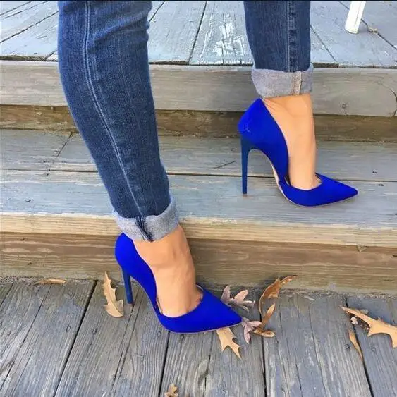 Elegant Deep Blue Suede Pumps Women 