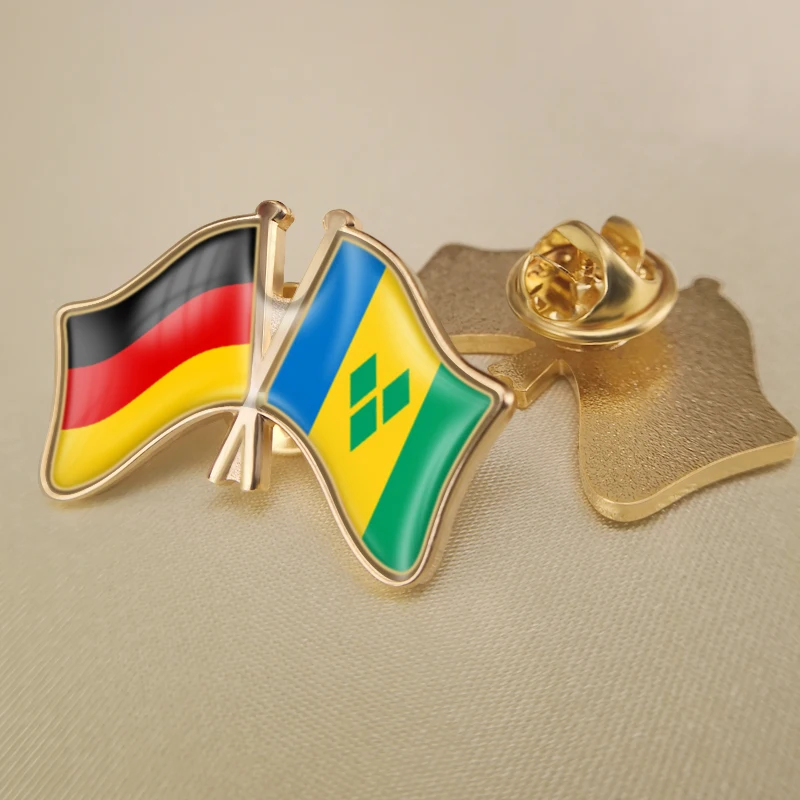 

Germany and Saint Vincent and the Grenadines Crossed Double Friendship Flags Lapel Pins Brooch Badges