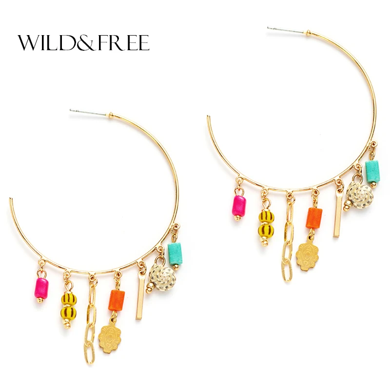 

Wild&Free Bohemian Big Hoop Tassel Earrings For Women Rainbow Seed Beads Link Tassels Open Circle Hoop Earrings Ethnic Jewelry