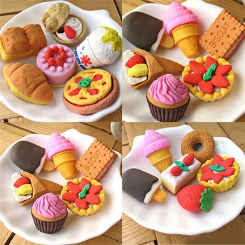 

4Pcs/Lot Random Rubber Eraser Stationery New Cake Ice Cream Biscuit Shaped Eraser Creative Cute School Supplies For Kids