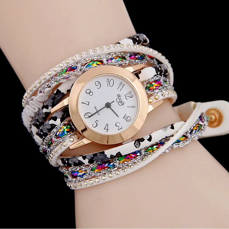 Foloy женские часы измельченные Модные Кварцевые Красочные Цветочные наручные часы браслет женские часы