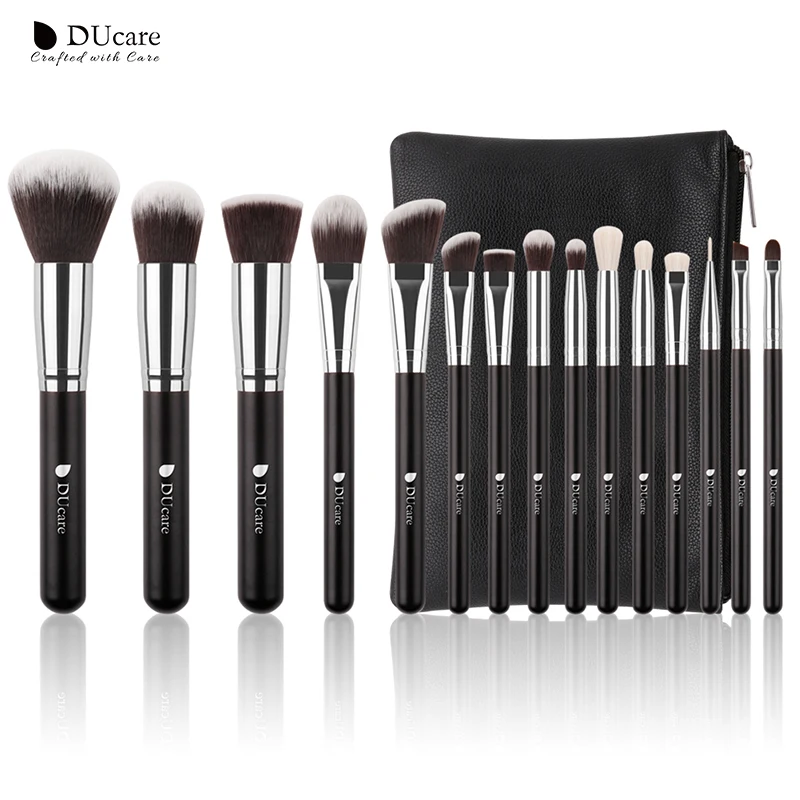 Online DUcare 15Pcs Makeup Brushes Set Goat Hair Synthetic Hair Make Up Brush Professional Cosmetics Kit with Bag