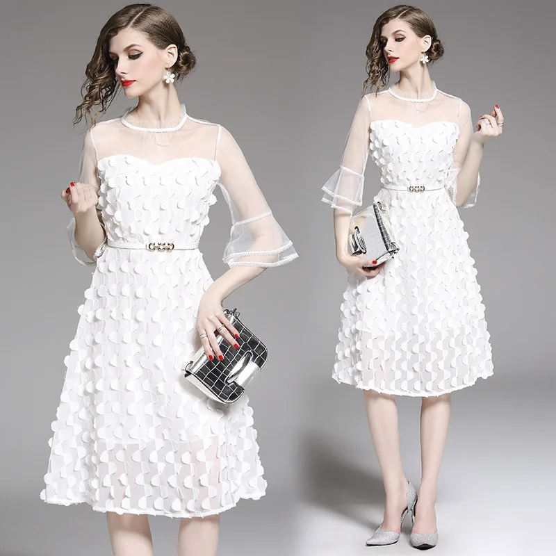 

2019 New Style Women's Retro Debutante Elegant Slim Fit Slimming Fashion Gauze Joint Mid-length Dress