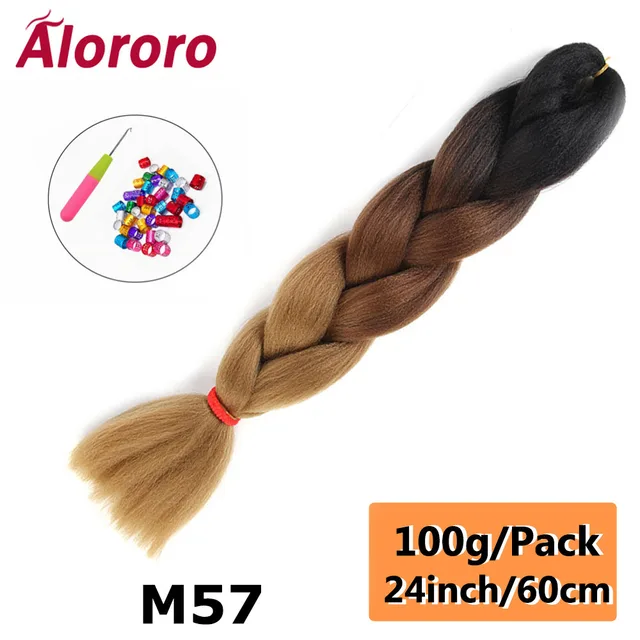 Alororo Synthetic Kanekalon Hair 24 Inch Ombre Extensions Hair for Braids Afro Blue Pink Purple Crochet Braiding Hair Wholesale 24inches-M57