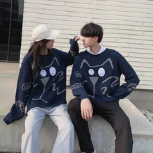 2019 Joker Sweater Male Ins Personality Knitting Unlined Upper Garment Easy Cartoon Lovers Thin Round Neck Chinese Style Blue 2019 Joker Sweater Male Ins Personality Knitting Unlined Upper Garment Easy Cartoon Lovers Thin Round Neck Chinese Style Blue