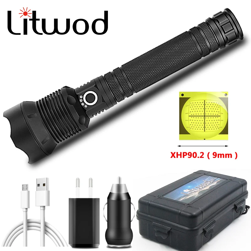 

Xhp90.2 High Quality Tactical Led Flashlight Usb Rechargeable 18650 or 26650 Battery Torch Waterproof Lantern Zoomable Aluminum