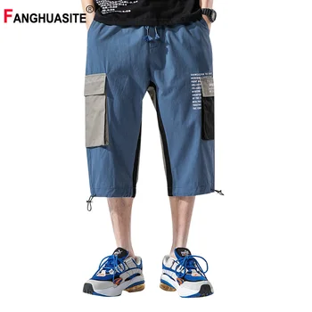 

Summer New Hip-Hop Men's Cargo Pants 2020 High-Quality Streetwear Calf Length Pants Loose Pocket Printed Casual Pants Men KX763