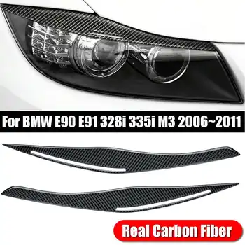 

2pcs Real Carbon Fiber Headlight Eyelid Eyebrow Cover for BMW E90 E91 328i 335i M3 2006-2011 Front Eyebrows Stickers Trim