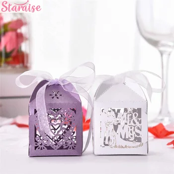 

Staraise 50pcs Wedding Favors Candy Box Paper Laser Cut Gift Boxes For Guests Mr Mrs Love Heart Party Decoration Candy Bar