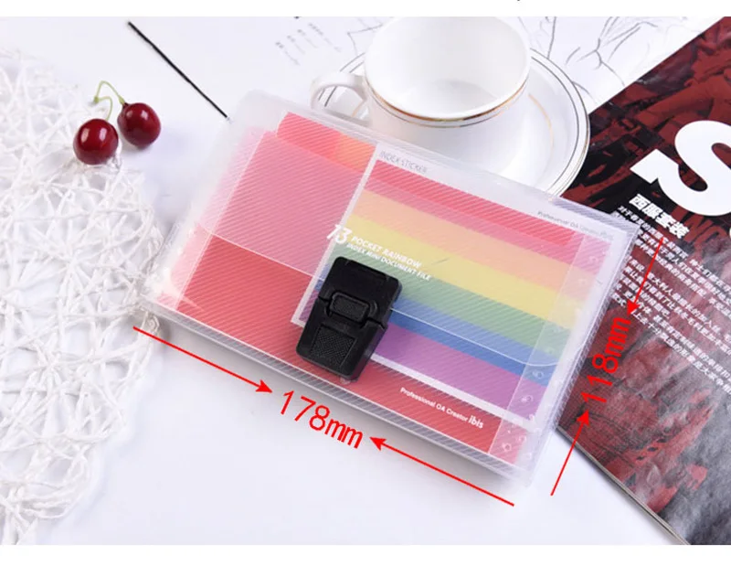 13 Grids A6 Document Bag Cute Rainbow Color Mini Bill Receipt File Bag Pouch Folder Organizer File Holder Office Supply