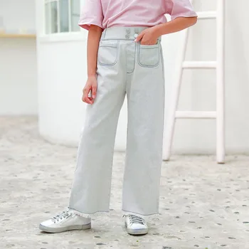 

New Spring 2020 Tassels Kids Jeans Pant Teenage Girls High Waist Straight Denim Trousers Clothing Children Solid Pants Clothes