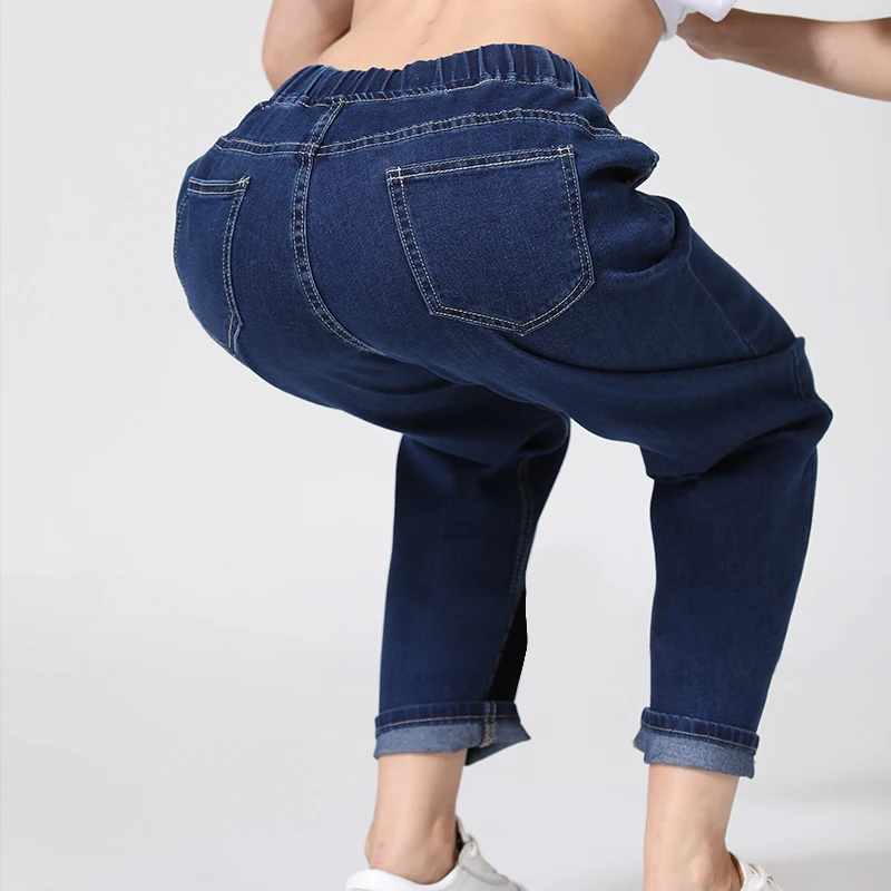 

Jeans Woman Plus Size Harem Pants High Elastic Waist Softener Loose Lady Denim Pants 5xl 6xl 7xl