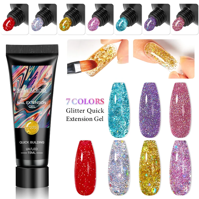 15ml Glitter Poly Nail Extension Gel Polish All For Manicure Poly Builder Nail Gel Semi Permanent Soak Off Nail Art Design