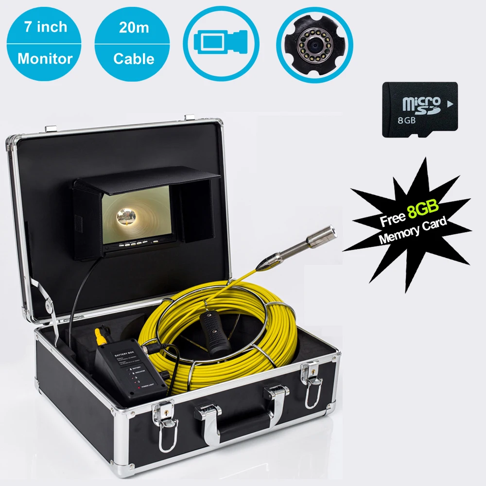 

20-50m Cable 23mm Industrial Pipe Endoscope Inspection System 7inch Screen Waterproof Pipeline Sewer Camera With DVR Recorder